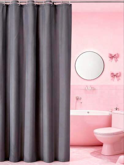 1件装浴帘，带塑料挂钩，防水防霉涤纶浴帘，可机洗浴室隔断帘，浴室装饰，安装简便，经久耐用