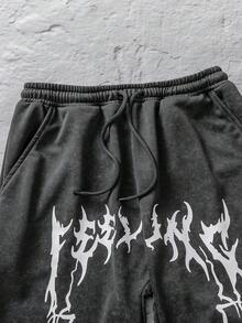 SHEIN Coolqubz 1 件休闲宽松运动裤，适合青少年男孩，适合街头服饰 - 深灰色 - 查看 3