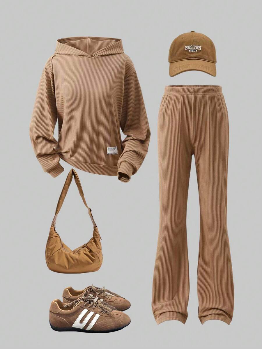 SHEIN ChillGRL 2pcs Tween Girls Casual Long Sleeve Hoodie And Pants Set Fall Winter