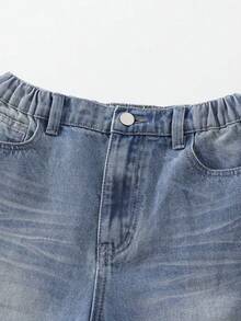 Denimly 男童休闲日常都市街头风弹力腰拉链口袋做旧设计直筒牛仔裤