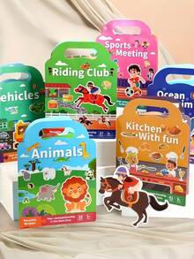 Wielokrotnego użytku książeczka z naklejkami wodoodporna, dwustronna, motywy ze zwierzętami, scenariusze sportowe, rozwój kreatywności, aktywność poznawcza dla dzieci 3+, przyjazna w podróży, zabawa, wypełniacze do skarpet świątecznych, pomysły na prezenty, rustykalny rdzeń, estetyczne must-have - Wielokolorowe - Zobacz 4