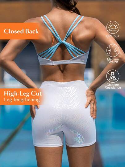  Swim Nautrix Women's 2-Piece Laser Print Swimsuit Set, Contrast Tie-Back Straps, Beach, Surfing, Swimming, Sun Protection, Racing Swimwear, Spring/Summer Women's Racing, Sun-Protective, Chlorine-Resistant Swimming And Training Suit. Shorts Two Piece Set Women Two Piece Set Women Track Shorts Shimmering Shorts Resistant Swimwear