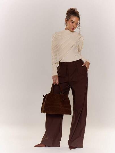 MUSERA Långärmad bodysuit med nätdrapering Vinter Höst Mysig Söt Avslappnad Kväll Ute Dejt Nyårsfest