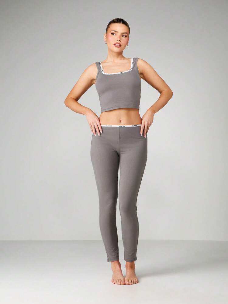 Missguided x Playboy Ribbed Cami Top And Leggings Lounge Set With Square Neckline And High Rise Waistband Comfortable Sleepwear Pajama Coord