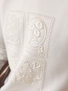 AKNOTIC 男士宽松圆领落肩长袖休闲镂空刺绣卫衣 - 白色 - 查看 6