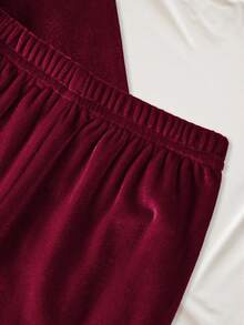 SHEIN 2件套女婴荷叶边领松紧腰舒适圣诞家居服套装 - 紅色 - 查看 7