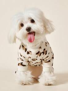 PETSIN 1件豹纹宠物连体衣 米色 秋冬加厚保暖宠物服装 - 彩色 - 查看 3