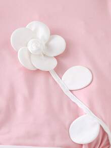 SHEIN 少女优雅花卉装饰圆领短袖T恤+纯色半裙两件套 - 粉色 - 查看 5