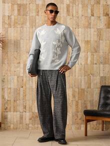 AKNOTIC Herren gestrickter Pullover, khakifarbener Rundhals-Loose-Fit Lässig Pullover, einfarbiges Chenille-Jacquard, Handwäsche oder chemische Reinigung, geeignet für Herbst/Winter - Grau - Übersicht 5
