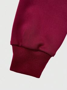 SHEIN Explorewe 2pcs/Set Tween Girls' Burgundy Baseball Collar Cardigan,Embroidered Letter Graphic,Button Closure,Large Pockets,Crease Pants,Autumn Casual School - Burgundy - View 4