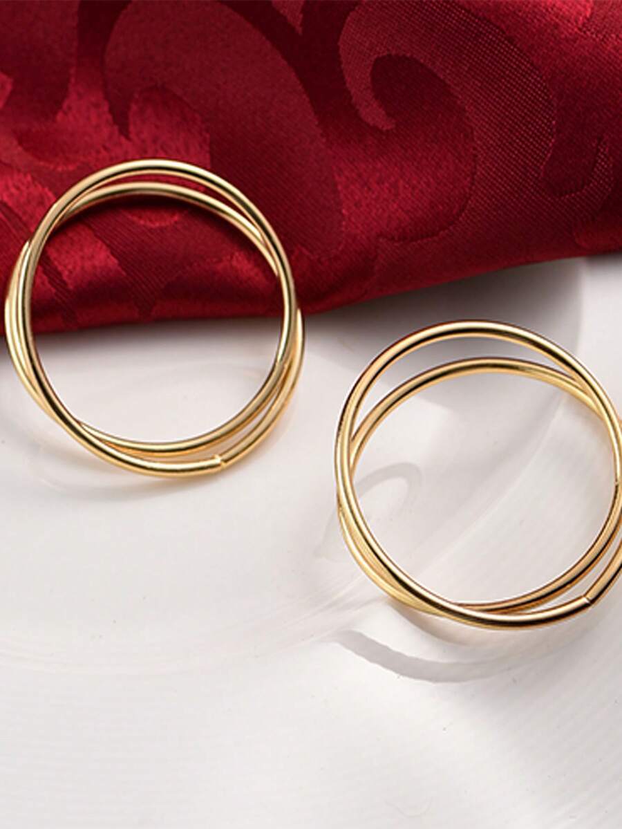 6pcs/12pcs Silver New Napkin Rings With Various Styles And Series, Suitable For Hotel Banquets, Table Setting, And Napkin Loops. - Gold - View 1