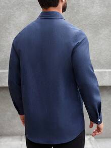 Manfinity Homme Men's Solid Color Polo Collar Long Sleeve Casual Commuter Shirt Navy Blue Men Shirt Blue Tops For Men Royal Blue Shirt For Men Blue Designer Shirt - Navy Blue - View 2