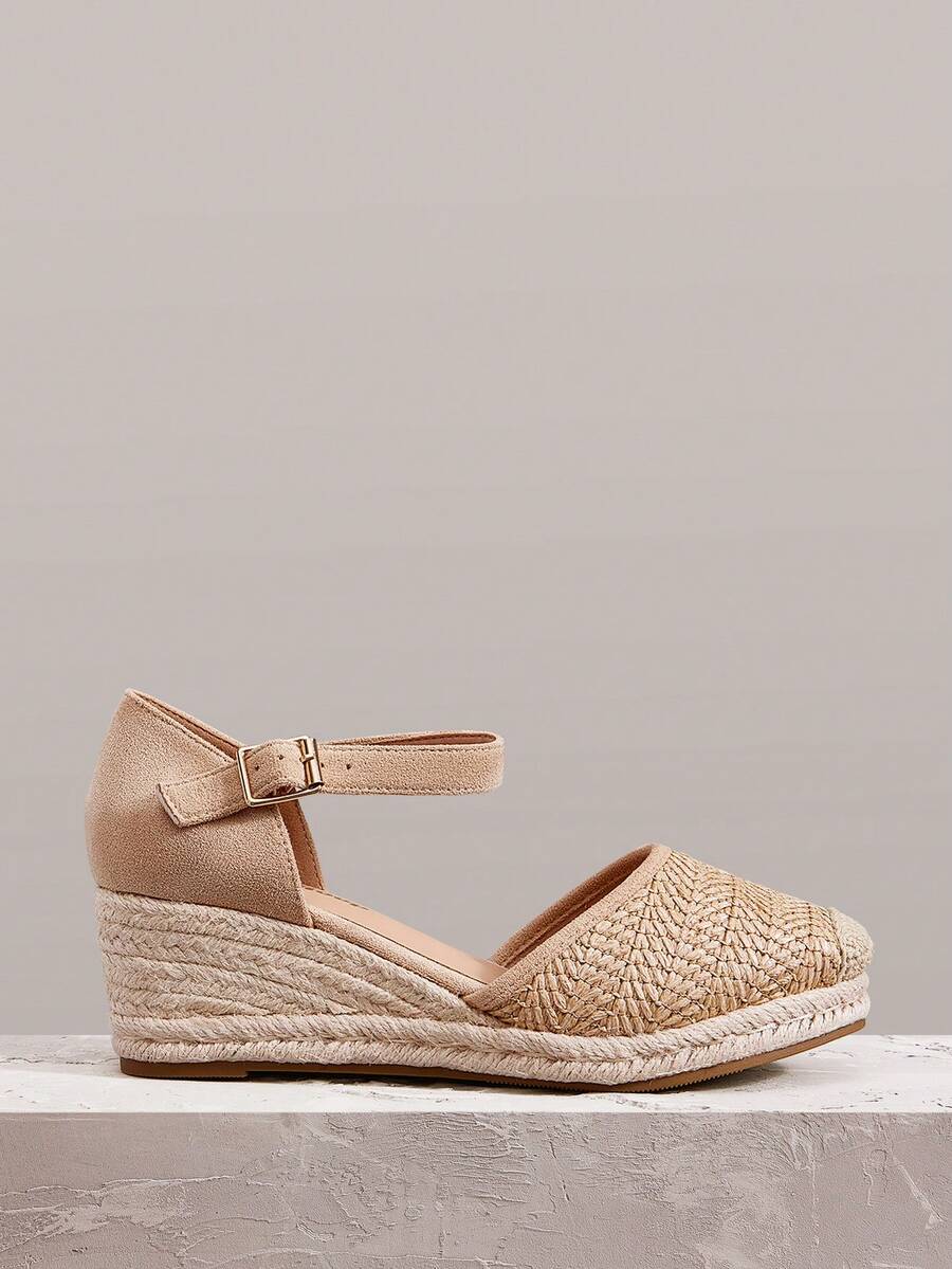 Styleloop 女式编织黄麻绳厚底坡跟凉鞋，波西米亚风格，复古美式波西米亚西部音乐节派对装 - 卡其色 - 查看 1