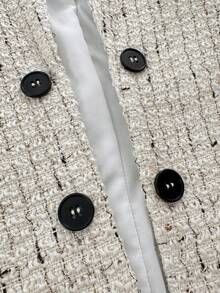 RosyDaze Women's Polka Dot Collar Sleeveless Tweed Jacket - White - View 8