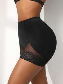 1件装女士高腰塑形内裤，条纹提臀网眼收腰塑形裤，收腹提臀平腹紧身裤，塑身短裤，内衣内裤，束腰塑形裤 - 黑色 - 查看 5