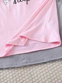 SHEIN 4pcs Girls Letter Print Long Sleeve Top + Plaid Pants Casual Homewear Set Soft Pajamas Set Tween Girls Pajamas-Pajama Set Pink And Gray Letter Print Round Neck Long Sleeve Top With Plaid Pants Cozy Loungewear Four Season Sleepwear 2026 New Year Essential - Multicolor - View 5