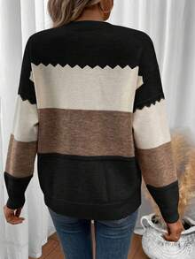 EMERY ROSE Maglione oversize con scollo tondo, effetto color block e motivo a onde, adatto per feste, festival musicali, uso domestico, rientro a scuola, regali e shopping. Vestito invernale da donna, abbigliamento autunnale curvy, top country, maglietta basic