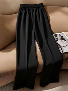 GlowEve CURVE 大码女式纯色优雅3D花卉装饰双口袋时尚百搭个性喇叭裤 - 黑色 - 查看 2