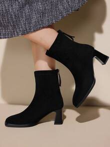 CUCCOO CURVES Women's Fashion Versatile Wide Fit High Heel Boots For Christmas - Black - View 3