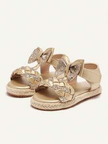 Cozy Pixies 1双可爱女童金色蝴蝶结百搭休闲时尚软底平底凉鞋，夏季 - 金色 - 查看 4