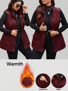 EMERY ROSE Chaqueta acolchada de talla grande para mujer con bolsillos de carga y cintura con cordón, ropa de invierno y otoño, para Navidad - Burdeos - Ver 2