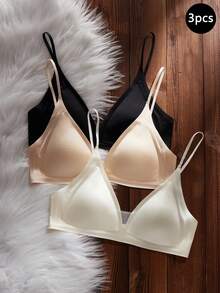 法式V领无钢圈少女文胸，无缝三角杯文胸