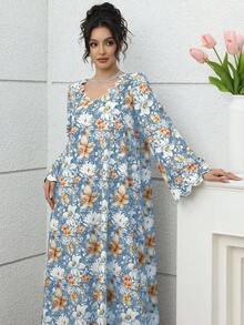 Yasmyna 优雅复古浪漫花卉珍珠装饰宽松休闲连衣裙，女士款 - 彩色 - 查看 7