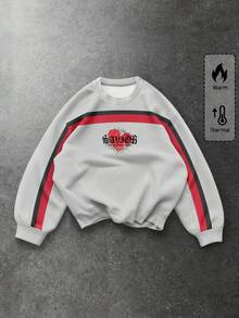 ROMWE MEN Prep Men's Casual Printed Crew Neck Long Sleeve Pullover Sweatshirt - Multicolor - View 1