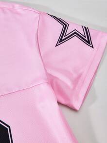 SHEIN ChillGRL Bộ 2 món thời trang xuân hè thu thường ngày cho bé gái tuổi teen, áo phông rộng cổ chữ V in họa tiết sọc và quần ống đứng túi hộp mát mẻ - Hồng - Xem 6