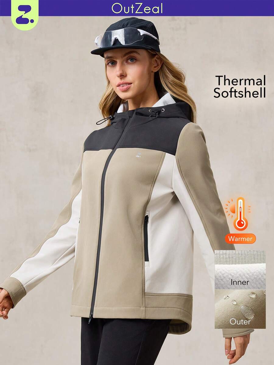 OutZeal Women Shell Jacket Ski Hiking Camping Thermal Lined Hooded Coat Outdoor Jacket Fall Winter - Multicolor - View 1
