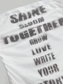 ROMWE Grunge Punk Romantic Punk Cross & Letter Print Ruched Sides Sexy Sheer Crop Top For Women - White - View 3