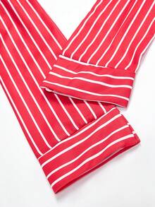 SHEIN ChillGRL 青少年女孩宽松休闲曲线阔腿牛仔裤，配有红色撞色腰带，适合日常、通勤、休闲、度假、聚会、街头风格 - 黑色 - 查看 8