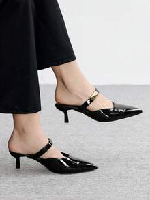 CUCCOO BIZCHIC 女士尖头水钻蝴蝶结细高跟鞋，优雅甜美性感时尚哥特式黑色绒面革套脚高跟鞋，适合正式场合、约会、派对、节日（万圣节、圣诞节、感恩节、情人节） - 黑色 - 查看 2