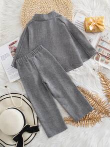 2 Stücke Mädchen Herbst/Winter Mode vielseitiges Set - Stehkragen Ärmellose Cape + Gerade Bein Lässig Hose - Schwarz und Weiss - Übersicht 2