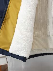 1pc Boys' Patchwork Contrast Color Utility Pocket Padded Coat With Fur Collar, Suitable For Outdoor Casual Wear In Autumn/Winter - Navy Blue - View 5