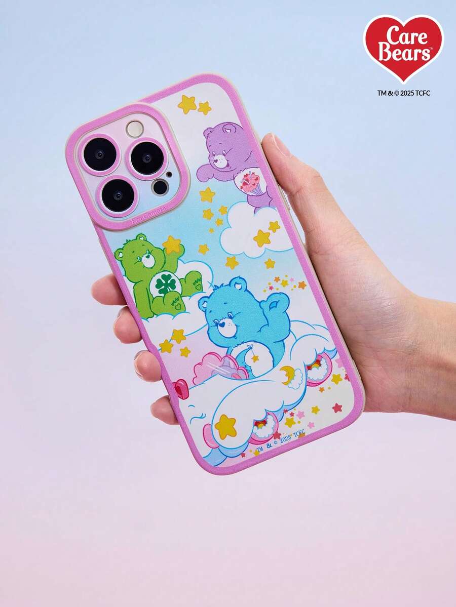 Care Bears X POKOJA LAND Cute Bears Printed Phone Case, Colorful Cloud Star Pattern Protective Cover, Shockproof Soft TPU Case Compatible With IPhone Series, Cartoon Kawaii Phone Shell Accessory