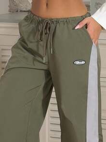 Ronhire Quần Parachute màu khối cho buổi hòa nhạc mùa xuân và mùa hè dành cho nữ khi đi chơi - xanh quân đội - Xem 4