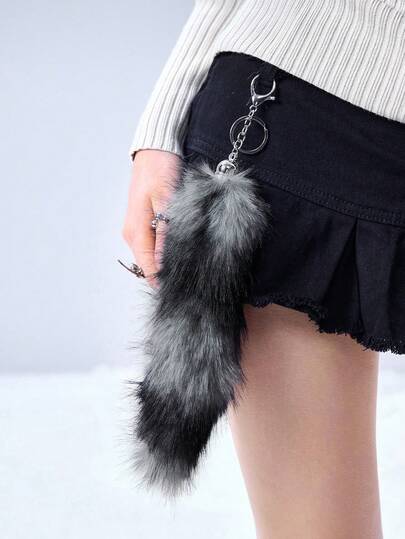 Grunge Punk 1 pezzo Portachiavi/Ciondolo per borsa in finta pelliccia di volpe con sfumatura marrone in stile retrò Y2K, carino e versatile, di alta qualità, adatto come accessorio per uso quotidiano di donne/ragazze, idea regalo per le vacanze