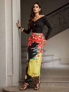 ZEYLAH 女士新款百搭彩色真丝印花A字中长裙 - 彩色 - 查看 7