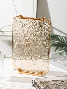 1set New Acrylic Tray With Geometric Handle, Ripple Shape, Nordic Style Creative Platter, Suitable For Snacks, Cups, Cutlery, Etc.,Kitchen,Christmas Gift - Gold - View 4