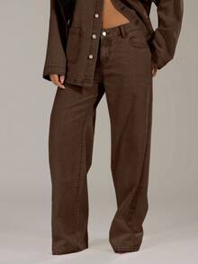 MUSERA Washed Low Rise Baggy Denim Jeans Spring 90's Cute Summer Casual Western Concert Festival Rave Fall Autumn Winter Nashville Fall Autumn Back To School Office Work  Chic - Chocolate Brown - View 2
