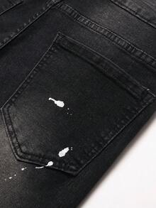 Manfinity LEGND Men's Contrast Color Ripped Pocket Casual Denim Jeans Men Ripped Splash Ink Jeans Drip Jeans