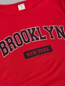 SHEIN ChillGRL 3 件套 Tween Girls 红色字母印花褶皱圆领 T 恤，白色和黑色字母印花 T 恤 - 彩色 - 查看 4