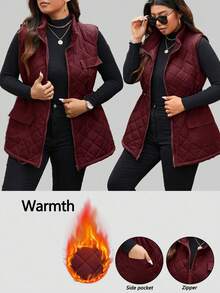 EMERY ROSE Chaqueta acolchada de talla grande para mujer con bolsillos de carga y cintura con cordón, ropa de invierno y otoño, para Navidad - Burdeos - Ver 8