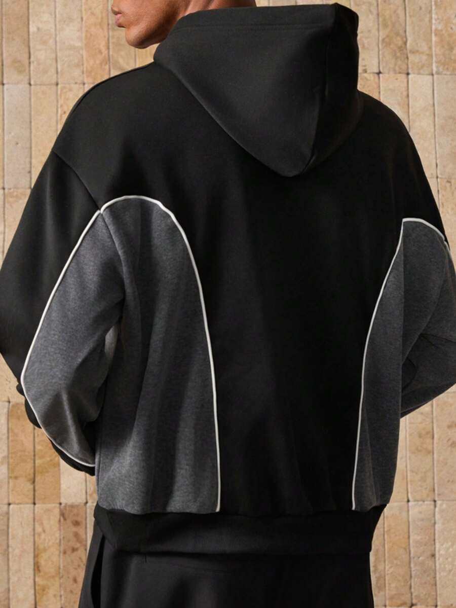 AKNOTIC 男士字母印花撞色长袖休闲宽松连帽卫衣,秋冬 - 彩色 - 查看 1