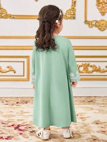 Baby Girl Loose Casual Minimalist Long Sleeve Pattern Long Dress - Green - View 2