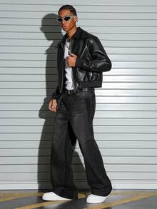 PAVTROS Quần jeans ống rộng túi rộng rãi thường ngày cho nam - màu đen - Xem 1