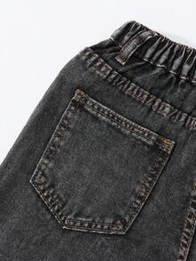 SHEIN Explorewe Tween Girl Graffiti Ripped Wide Leg Jeans, Loose Cute Straight Leg Pants - Dark Grey - View 8