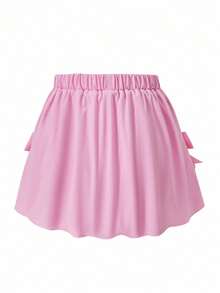 SHEIN ChillGRL 青少年女孩简约时尚休闲日常可爱风格粉色迷你裙 - 粉色 - 查看 3