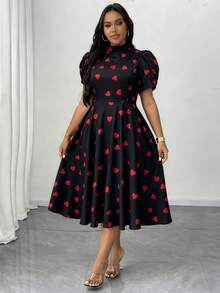 Maweii 大码短袖A字连衣裙，优雅高领显瘦腰休闲连衣裙，适合夏季度假 - 彩色 - 查看 2